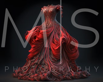 Valentine&#39;s Day Red Dragon Armor Gown Digital Background Red Gown Swirl Ball Gown Backdrop Photographer Composites Red Dragon Gown