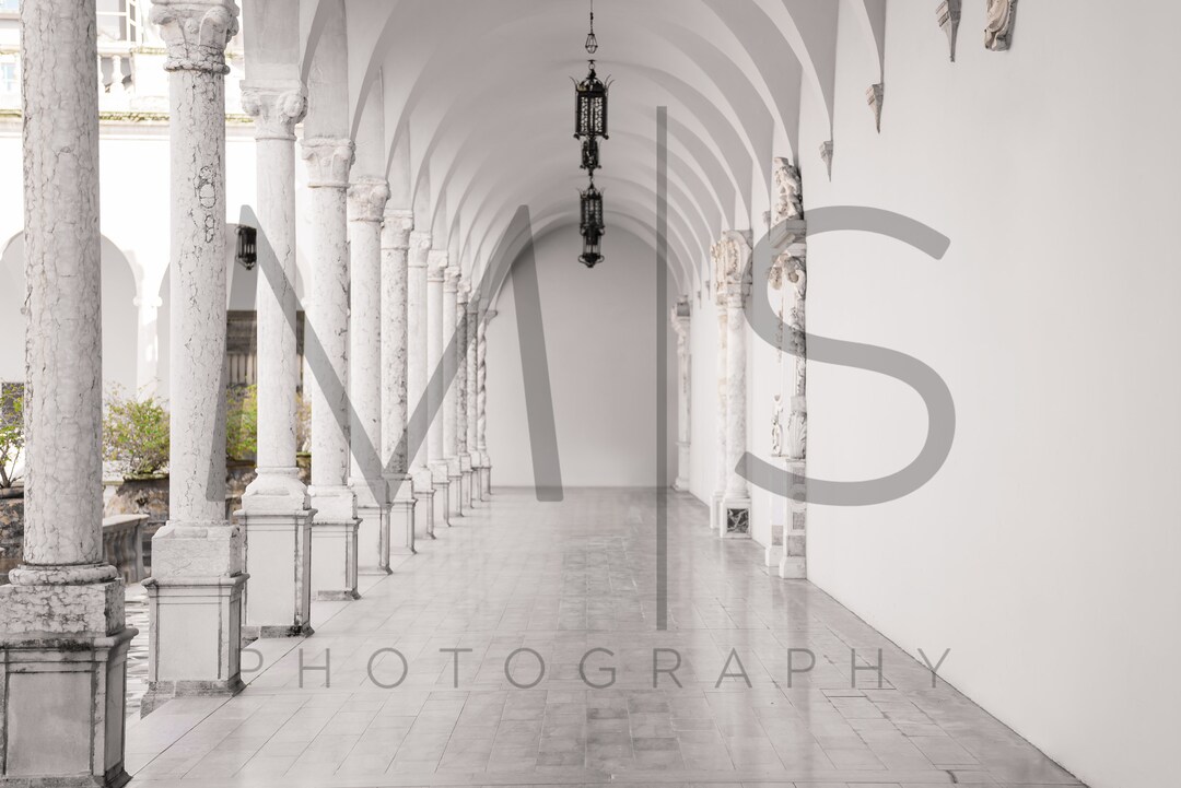 White Marble Columns Digital Background Hallway Backdrop Promenade ...