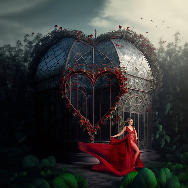 Valentine's Day Heart-Shaped Abandoned Greenhouse Arboretum- Digital Background/Backdrop for Photographer Composites