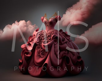 Valentine&#39;s Day Pink Cloud Ballgown Digital Background Gown Swirl Gown    Composites Whole Gown Pink Red Cloud Swirl Gown Backdrop