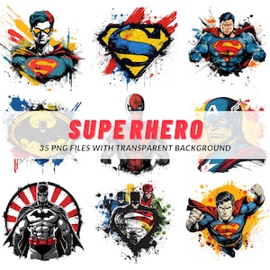 Superheld Clipart Bundle, Superhelden Shirt Sublimation PNG, Superheld Png Design für T-Shirt, druckbare Superheldenfilmgrafiken