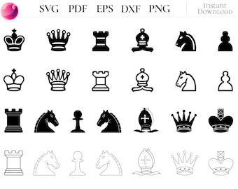 Pacchetto di file SVG per scacchi, clipart e file di taglio per il gioco degli scacchi, pezzi degli scacchi stampabili per Silhouette e Cricut per progetti fai da te.