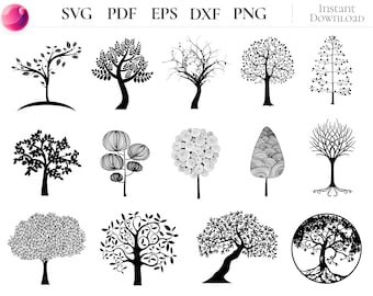 Pacchetto di file SVG con alberi, clipart celtiche, minimaliste e forestali, silhouette di alberi e file di taglio per albero genealogico per Cricut.
