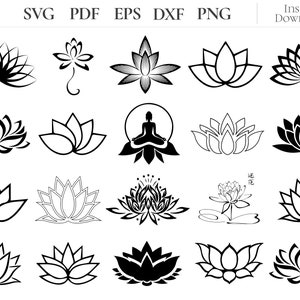 Fleur de lotus SVG, Svg de lotus, Silhouette de lotus, Svg de lotus Zentangle, Clipart lotus, fichiers coupe lotus, Clipart méditation, hindouisme Svg