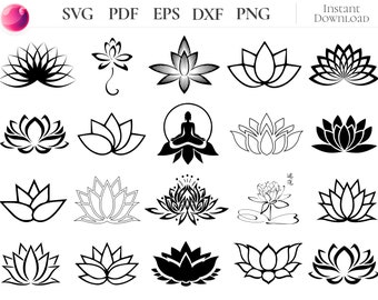 Paquete de archivos SVG de flor de loto, imágenes prediseñadas de yoga y meditación Zentangle, archivos de corte de siluetas de loto y Om hindú para Cricut.