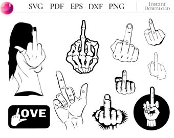 Pacchetto SVG Dito Medio, File di Taglio Mano Scheletrica e Dito, Clipart Divertenti e Audaci per Cricut per Magliette e Lavoretti Fai da Te