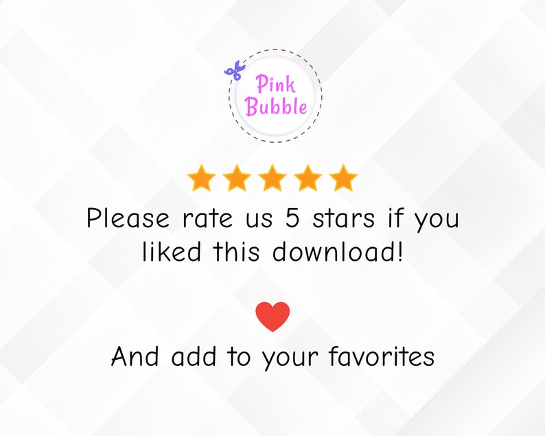 Puede incluir: Cinco estrellas doradas con el texto "Por favor, calif&iacute;canos con 5 estrellas si te ha gustado esta descarga!" y "Y a&ntilde;ade a tus favoritos" con un icono de coraz&oacute;n rojo.