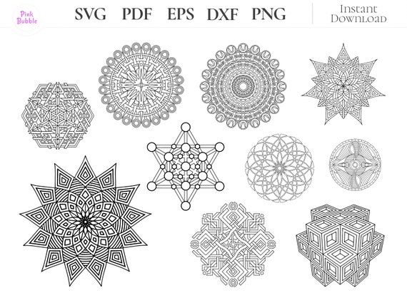 Sacred Geometry SVG Bundle, Mandala Flower Of Life Clipart, Lotus And Geometric Crystal Grid Cut Files For Cricut