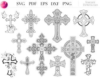 Pacchetto di file SVG con croci, clipart di Gesù cristiano, silhouette di chiese religiose, file di taglio per Cricut e lavori fai da te.
