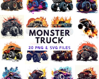 Monster Truck SVG PNG Bundle Monster Truck Shirt Design Monster Truck anniversaire impression Truck Party Clipart pour Cricut Sublimation