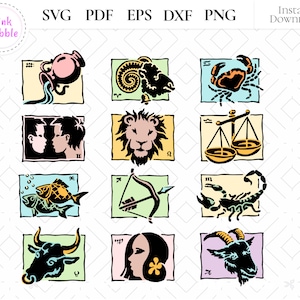 Signe du zodiaque SVG, Svg astrologie, zodiaque svg, balance, astrologie signes svg, verseau, taureau, capricorne, céleste, clipart signes du zodiaque