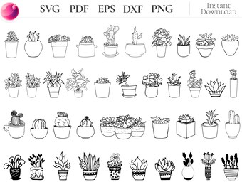Pacchetto SVG di piante grasse, clipart di cactus e piante grasse in vaso, file di taglio di piante in vaso per Cricut e lavori fai da te