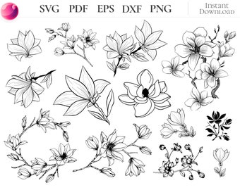 Magnolie SVG Bundle Blumenkranz SVG Magnolie Schnittdatei Blume Clipart Frühling SVG-Dateien für Cricut Silhouette sterben Schnitt Designs