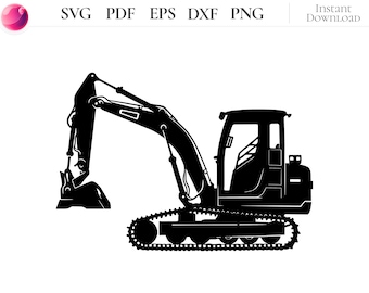 Escavatore SVG, clipart di macchinari edili, veicolo escavatore PNG, file di taglio per attrezzature pesanti, design SVG di autocarro ribaltabile