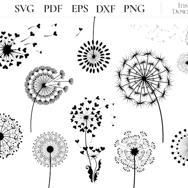 Dandelion SVG, Dandelion Blowing Svg, Dandelion Png, Just Breathe Svg, Flower Silhouette, Cut file for Cricut, Dandelion Clipart