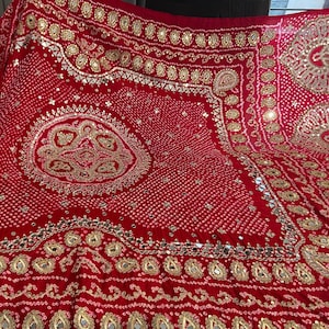 SheeshMahal Dupatta Mirror Zardozi multi hand embroidery complete handcrafted gajji silk Bandhej Dupatta red base colour