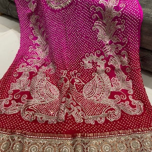 Handcrafted Pure Gajji Silk Red and  pink colour with white Bandhej dupat.Gotta Patti cut dana work dupatta, Bandhani / Bandhej shawl.