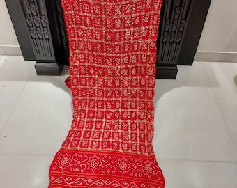 Saree Gharchola in pura seta Gajji artigianale, Bandhani Saree, Saree in seta Gajji, Bandhej saree, Saree rosso, Gharchola saree, saree nuziale