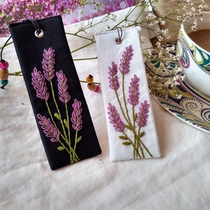 Hand Embroidered Lavender Linen Bookmark With Lavender