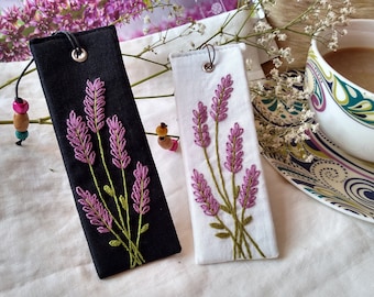 Hand Embroidered Lavender Linen Bookmark With Lavender