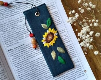 Handbesticktes Sonnenblumen Lesezeichen/