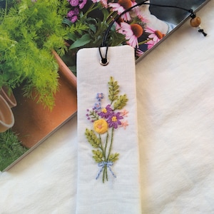 Hand Embroidered Floral Linen Bookmark, Book Lover Gift