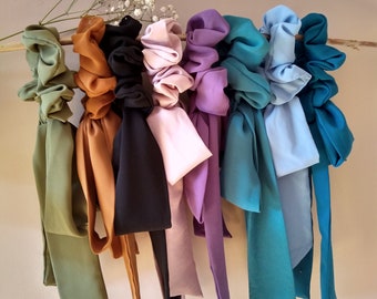 Handmade Silk Satin Scarf Scrunchie, Long Tail Hair Tie