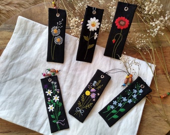 Hand Embroidered Bookmark/ Book Journal Accessories/ Embroidered Bookmark/ Fabric Bookmark/ Floral Bookmark/Anniversary Gift/Mother's Day