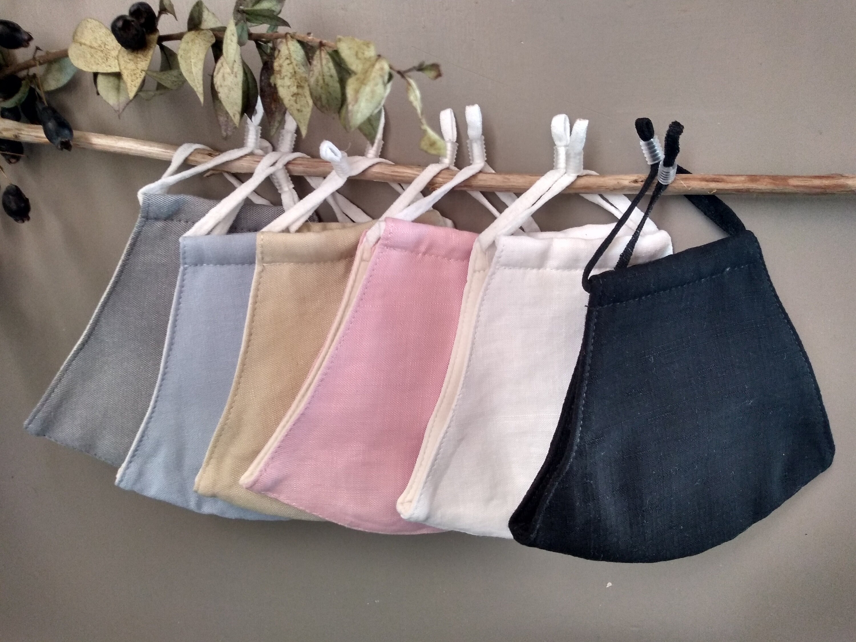 Nose Wire 3 Layers Linen Face Mask/ Adjustable Soft Ear Loops