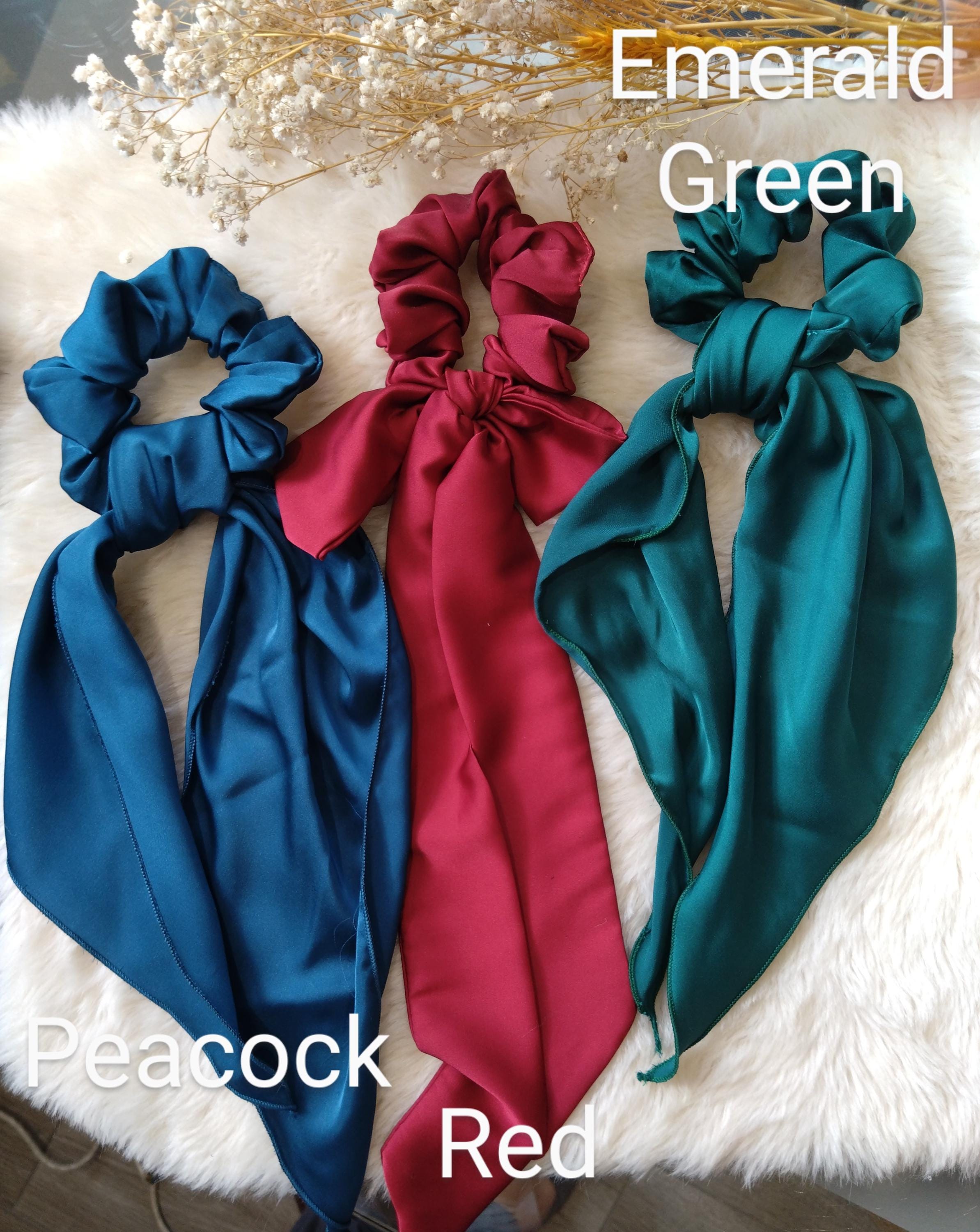 2 Stück Satin-Haargummis Mit Schleife – Geknoteter Scrunchy Mit Langem Band (Rot, 8 Cm Durchmesser)