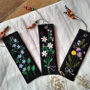 Hand Embroidered Bookmark/ Book Journal Accessories/ Embroidered Bookmark/ Fabric Bookmark/ Floral Bookmark/Anniversary Gift/Mother's Day image 2