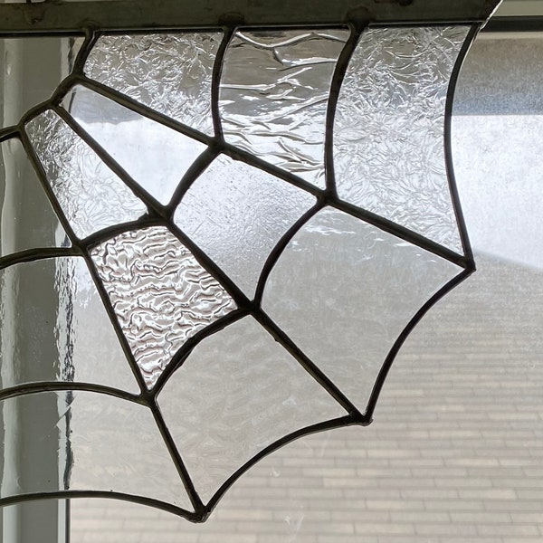 Stained Glass Spider Web Corner Piece - Halloween Spider Web Decoration - Spiderweb Window Decoration - Spiderweb Door Decoration Clear