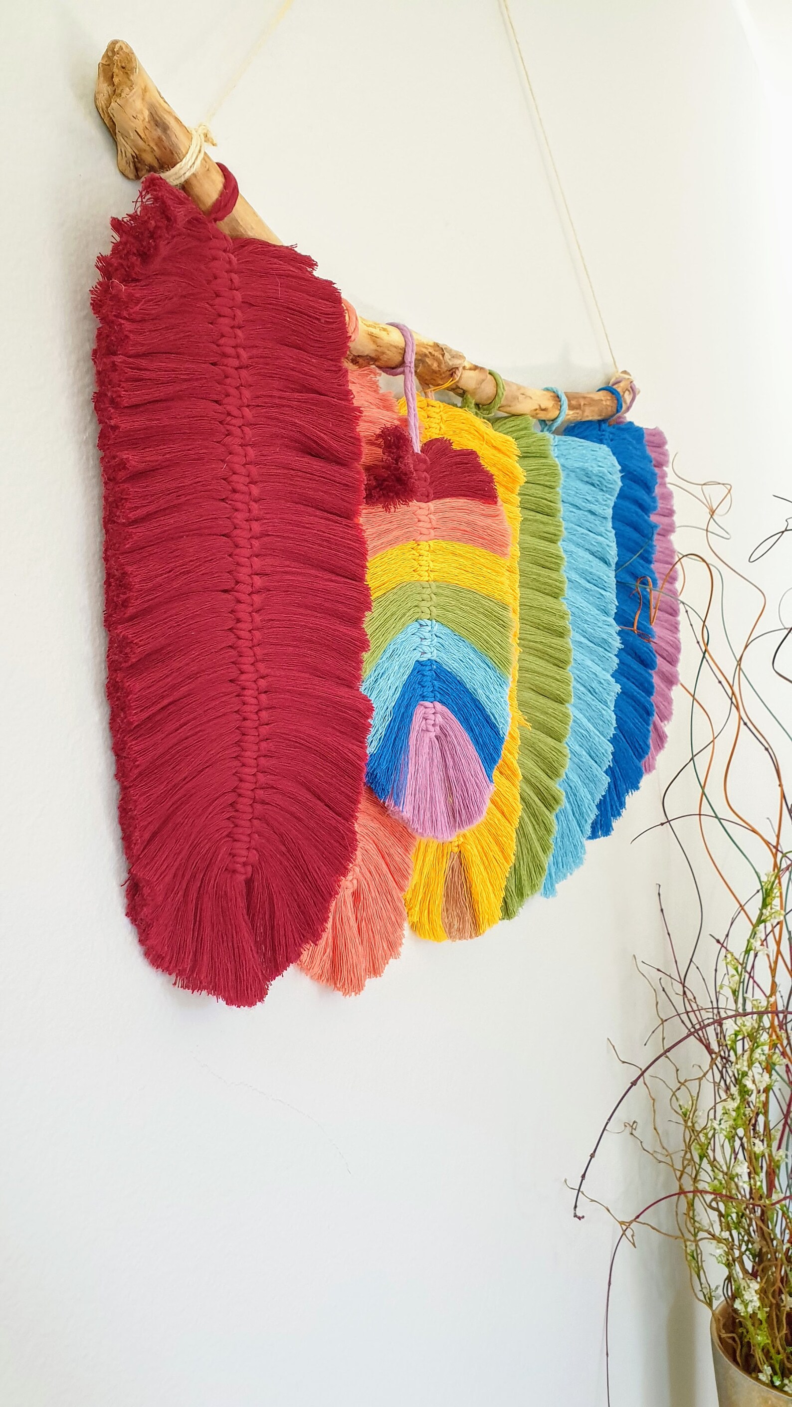 RAINBOW Large Macrame Feathers Large Macrame Wall Hanging Etsy
