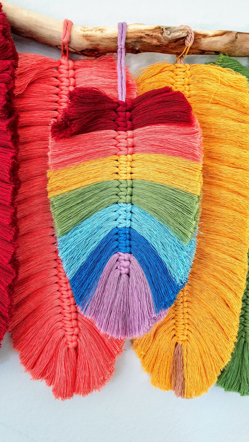 RAINBOW Large Macrame Feathers Large Macrame Wall Hanging Etsy