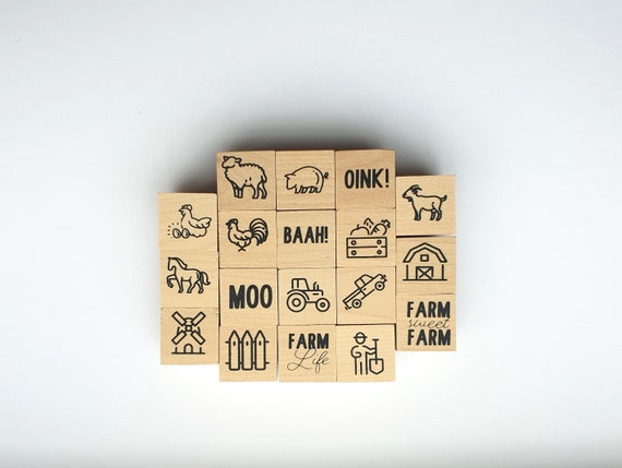 Set 1x1 Inch Rubber Stamps, FARM Stamp, Wooden Block Rubber Stamp, Mini  Stamps, Animals Stamps, Kids Stamps, Cow Stamps, Ranch Stamp 