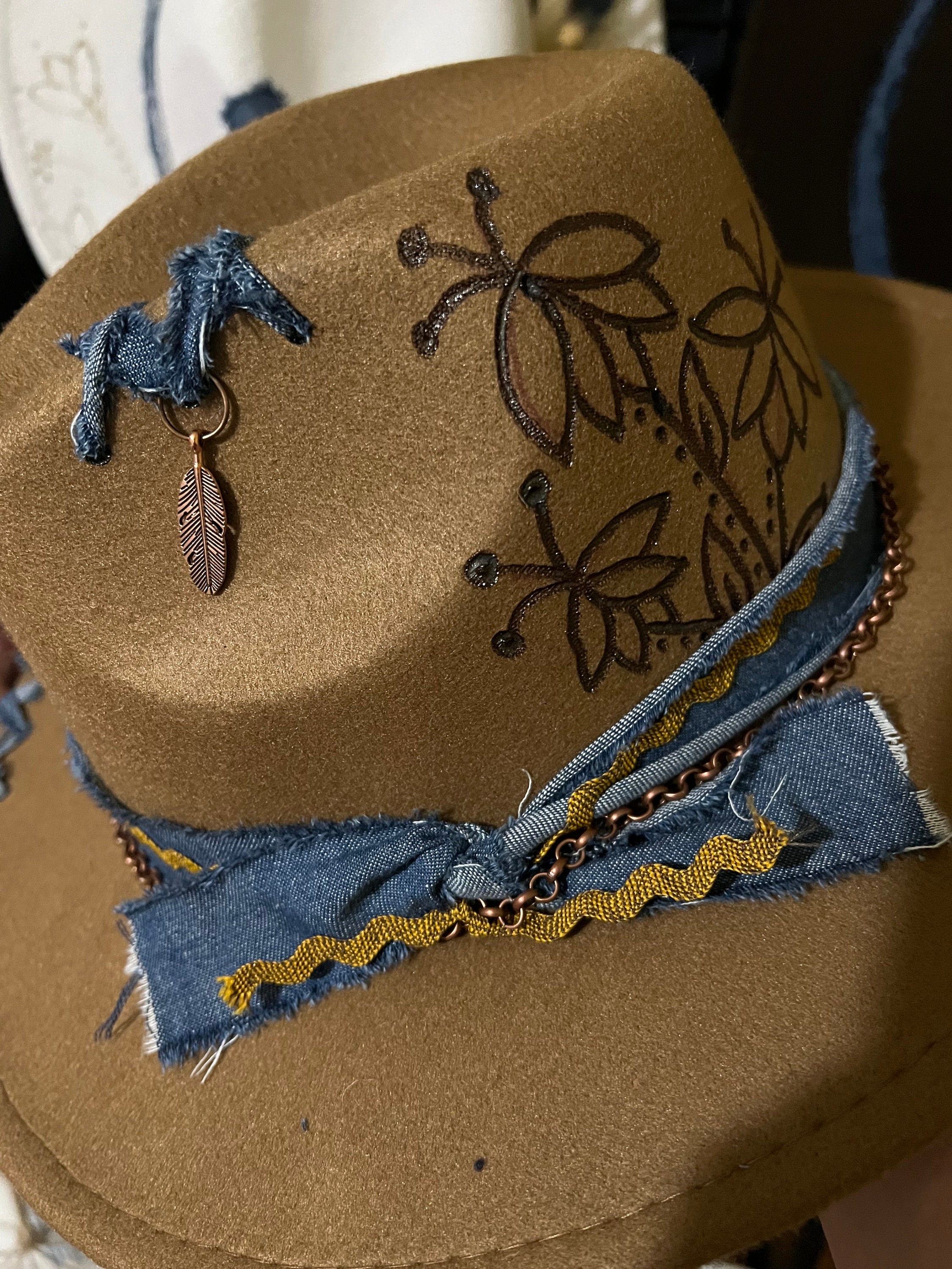 Beige Hat With Denim Trim - Etsy display picture 2