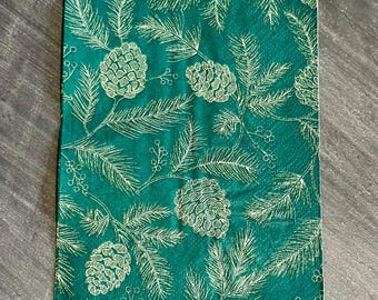 Green and Gold  Paper Napkins for Decoupage: Holiday Craft Guest Napkins