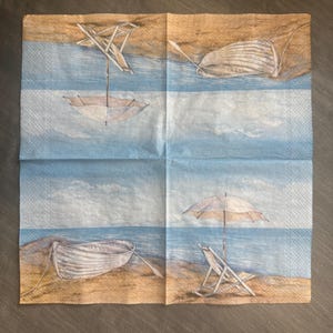 Napkins for Paper Napkin Cuts for Decoupage, Craft Paper, Cocktail Size, Beach Chair, Beach Umbrella, Beach Scene