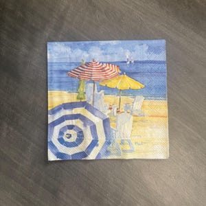 Napkins for Paper Napkin Cuts for Decoupage, Craft Paper, Cocktail Size, Beach Chairs, Beach Umbrellas, Beach Scene