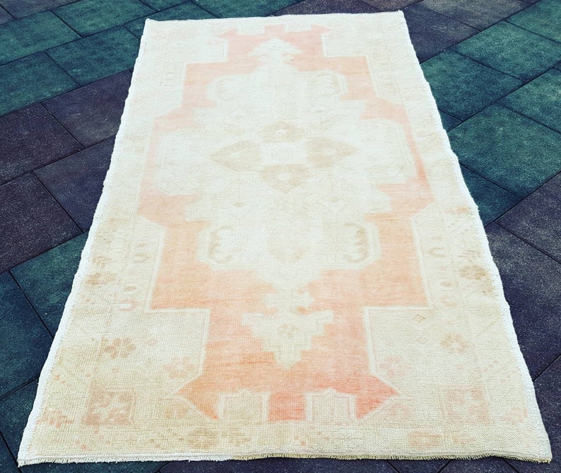 4.0\u00d77.2 ft Vintage oushak rugOushak vintage rug Kitchen decor rug Blue Turkish rug Anatolian rug Handwoven konya garpet Oriental rug