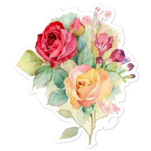 Adesivo de rosas em aquarela, decalque de vinil floral vintage para laptop, adesivo estético impresso para casamentos, agenda, caderno, fichário, capa de celular