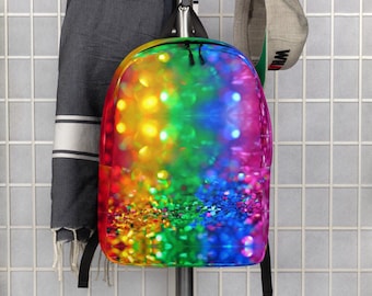 Rainbow Backpack, Glitter Print Minimalist Book Bag, Everyday, Back to School, Gift for Kids, Dance Bag