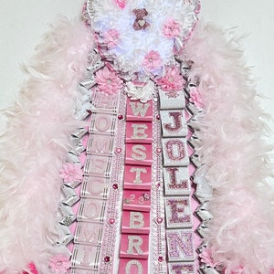 Triple Pink Lighted Homecoming Mum: Ultra Bling , Rhinestone Bear, Extra Large Homecoming Mum, Senior HoCo Mum
