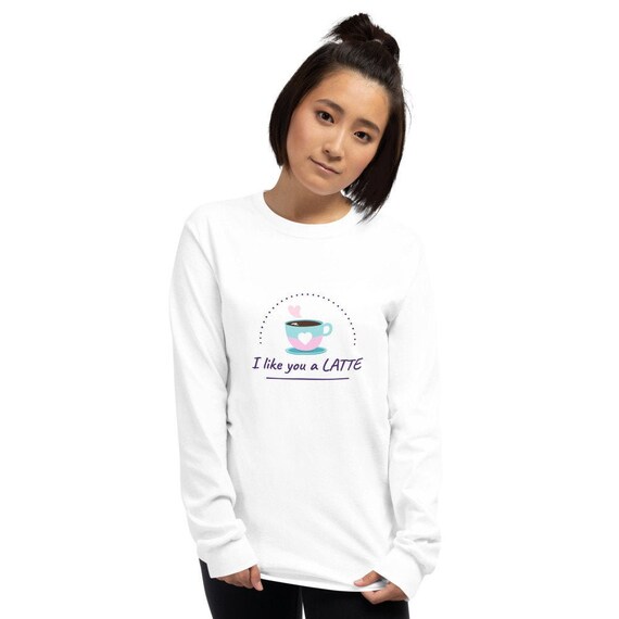 Love You A Latte Tee, Pastel Sweetheart DTG Printed Shirt, Coffee Latte Lover Trendy Graphic Shirt, Party Long Sleeve T Soft High Quality T