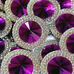 Purple Acrylic Round Flat Back Cabochon Rhinestone Applique Button 20mm, DIY Wedding Resin Craft DIY Craft Scrapbooking Embellishment