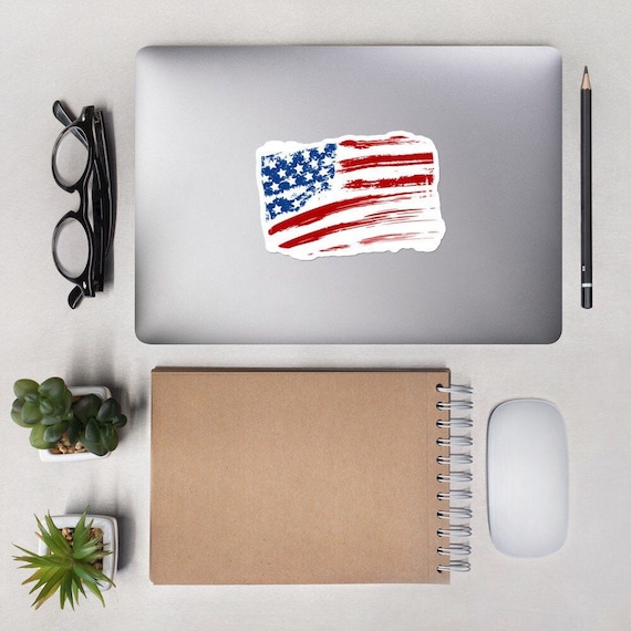 American Flag Vinyl Laptop Decal, Faded Flag Sticker, Patriotic Aesthetic Sticker, Tumbler, Water Bottle Decal, Binder Planner Sticker