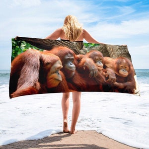 Serviette de plage cabanon orang-outan, enveloppement bain d'été dans la forêt tropicale des grands singes, jeté de pont croisière pour filles, serviette de piscine pour garçons, vacances de printemps
