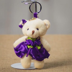 PLUSH TEDDY BEAR Keychain Zipper Pull, Rhinestone Bear Charm, Animal Key Ring, Cute Princess Bear Key Ring, Backpack Key Chain, Purse