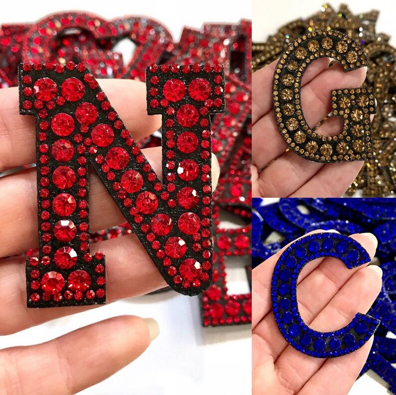 Rhinestone Letters, RED, BLUE. GOLD Sew on Rhinestone, Glam Alphabet ...