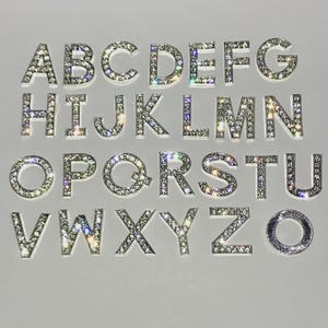 LETRAS PEQUEÑAS DE PLATA, Letras del Alfabeto con Diamantes de Imitación Plateados, Adorno de Letras, Inicial con Parte Posterior Plana, Decoración de Monograma Metálico con Brillo Plateado